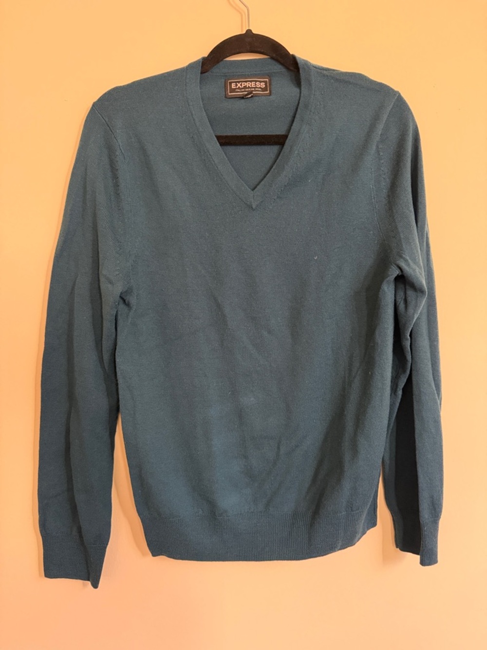 Express Men’s Teal V-Neck Sweater - Deep Teal Blue